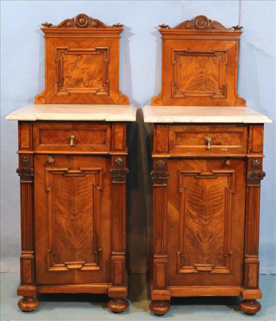 Pair walnut French night stands with marble top (1 of 4)