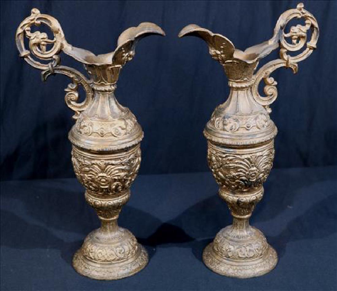 Pair of Victorian gold gilded ewers, 16 in. T, 8 in. W. (1 of 2)