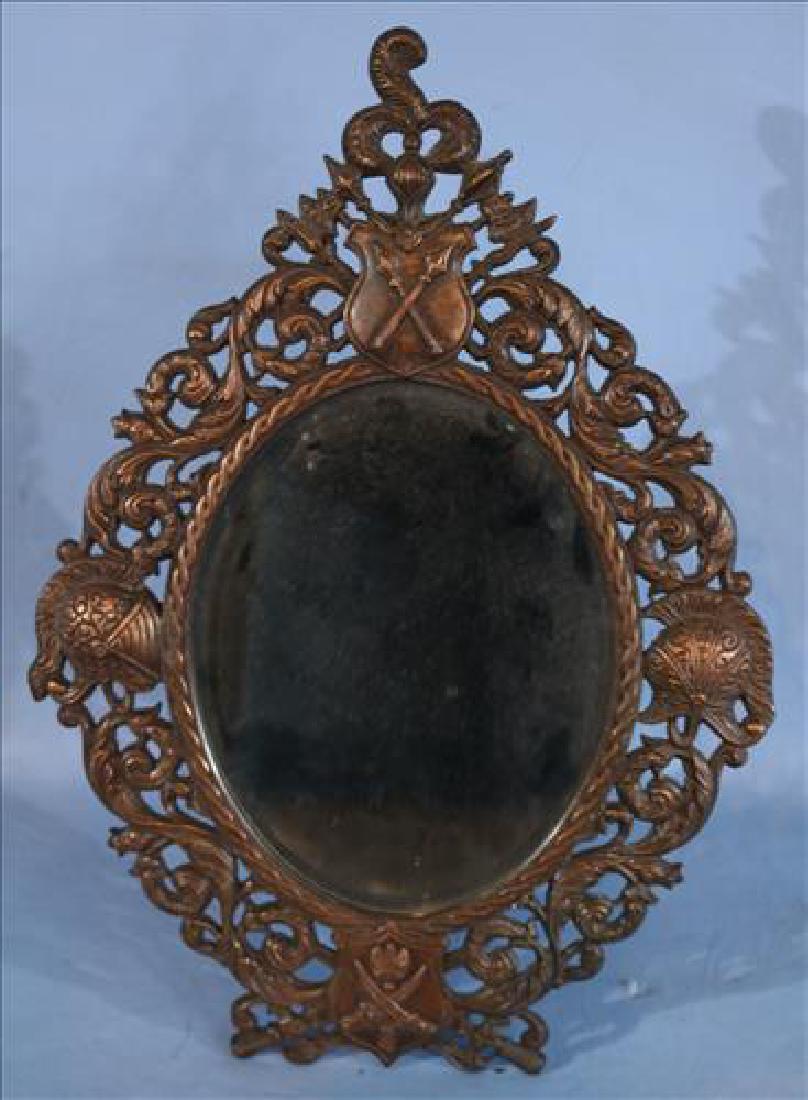 Bronze shaving mirror with crest, 16 in. T. (1 of 4)