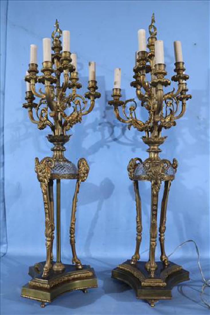 Pair Louis XIV style gilt bronze candelabras, 35 in. T. (1 of 5)