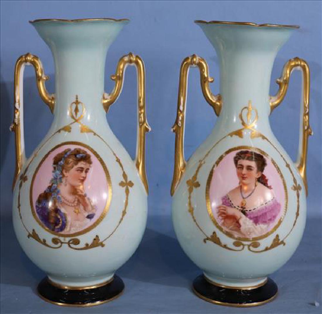 Pair Old Paris vases with portraits and double handles (1 of 4)