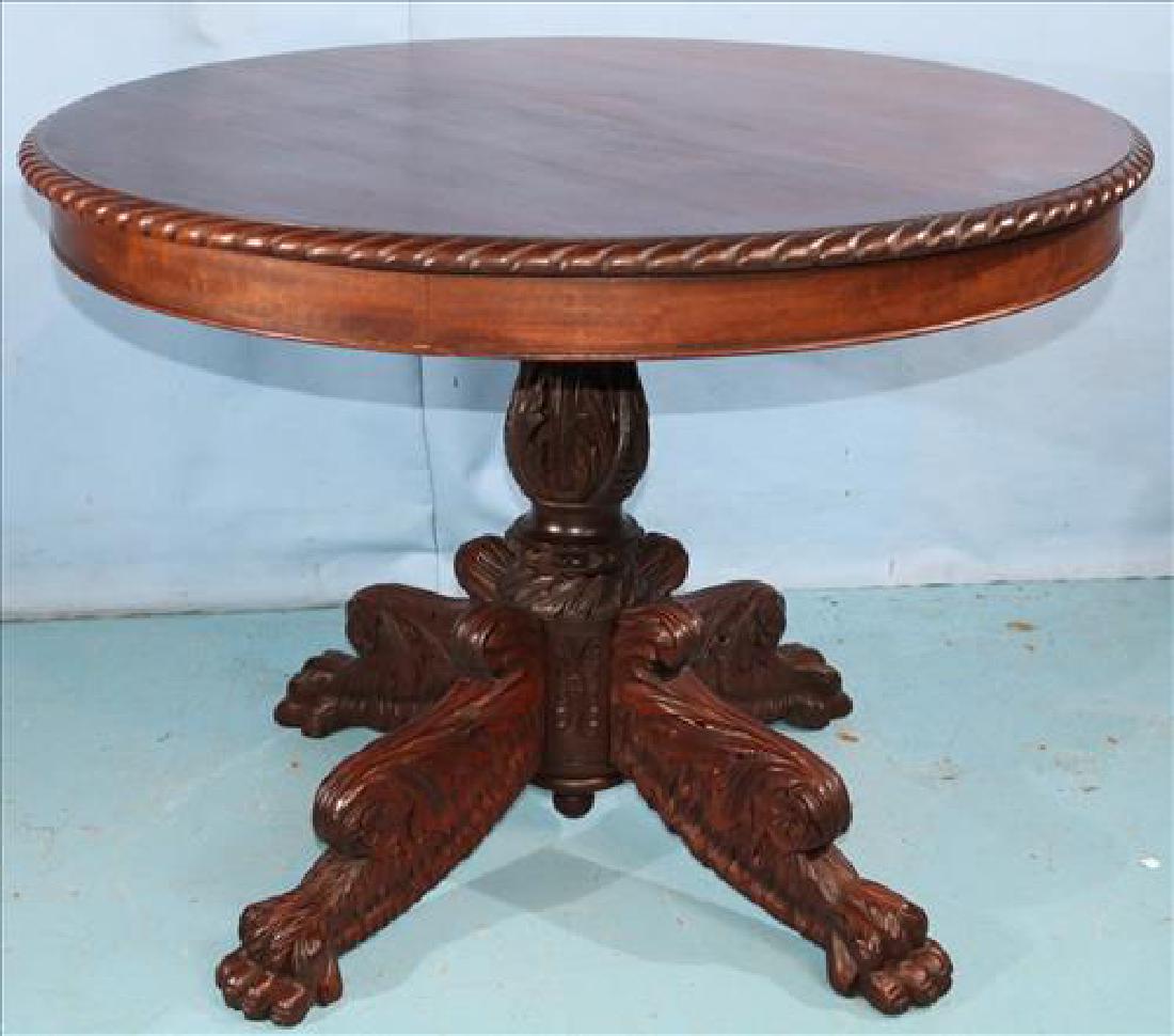 Lg. mahogany Empire center table w claw feet (1 of 3)