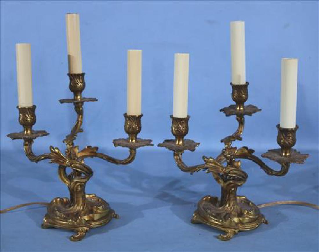 Contemporary pair bronze candle holders w 3 lights (1 of 4)