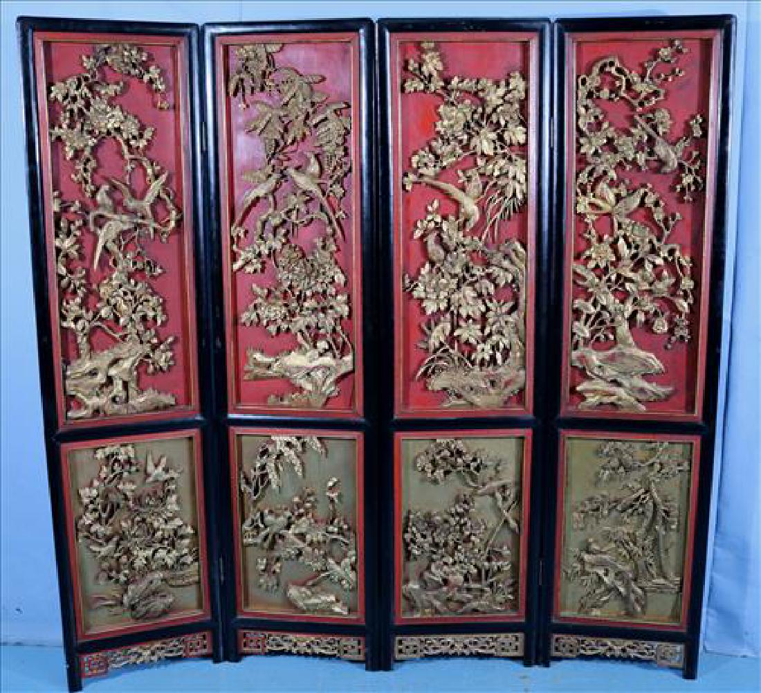 Oriental folding screen with birds and flowers (1 of 3)