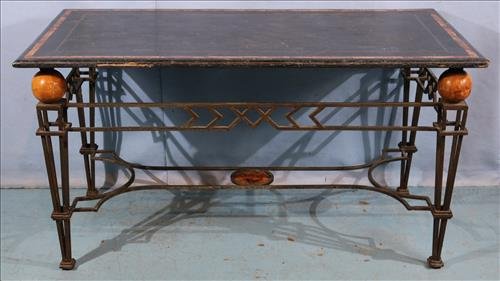 Contemporary iron table with faux marble top (1 of 3)