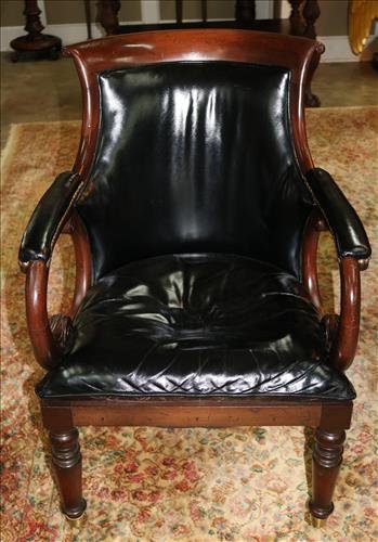 Antique mahogany desk chair with leather upholstery (1 of 3)