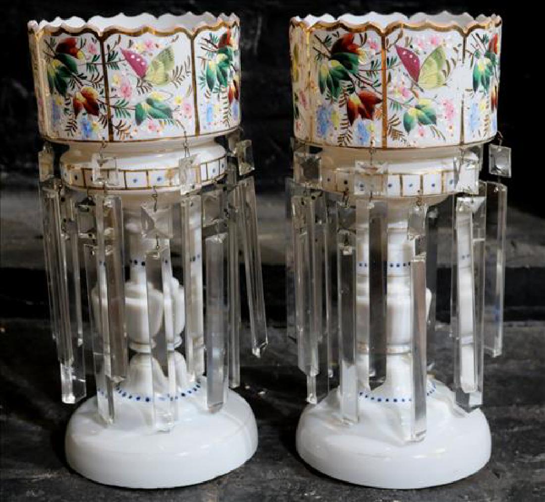 Pair double ring Victorian mantle lusters with: Pair double ring Victorian mantle lusters with butterflies, 14 in. T, 7 in. R.