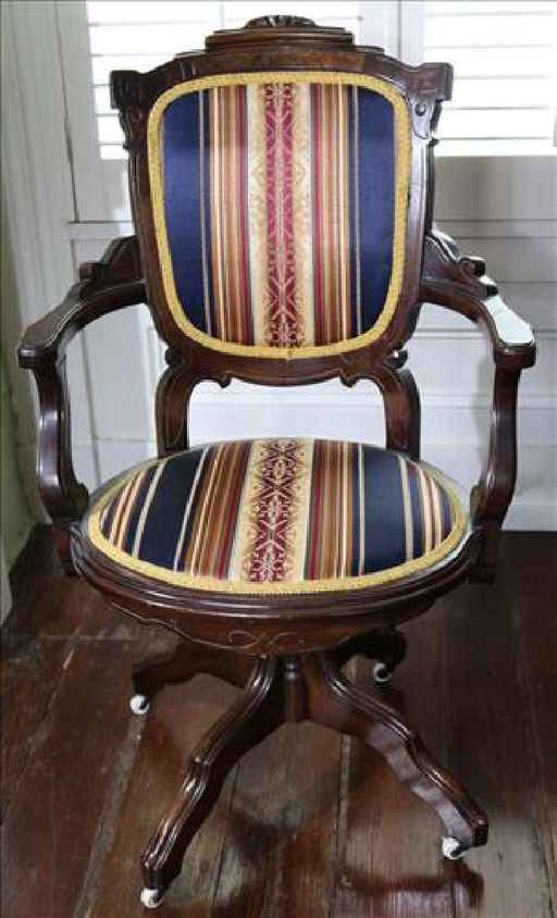 Walnut Victorian Desk Chair With Stripe Upholstery