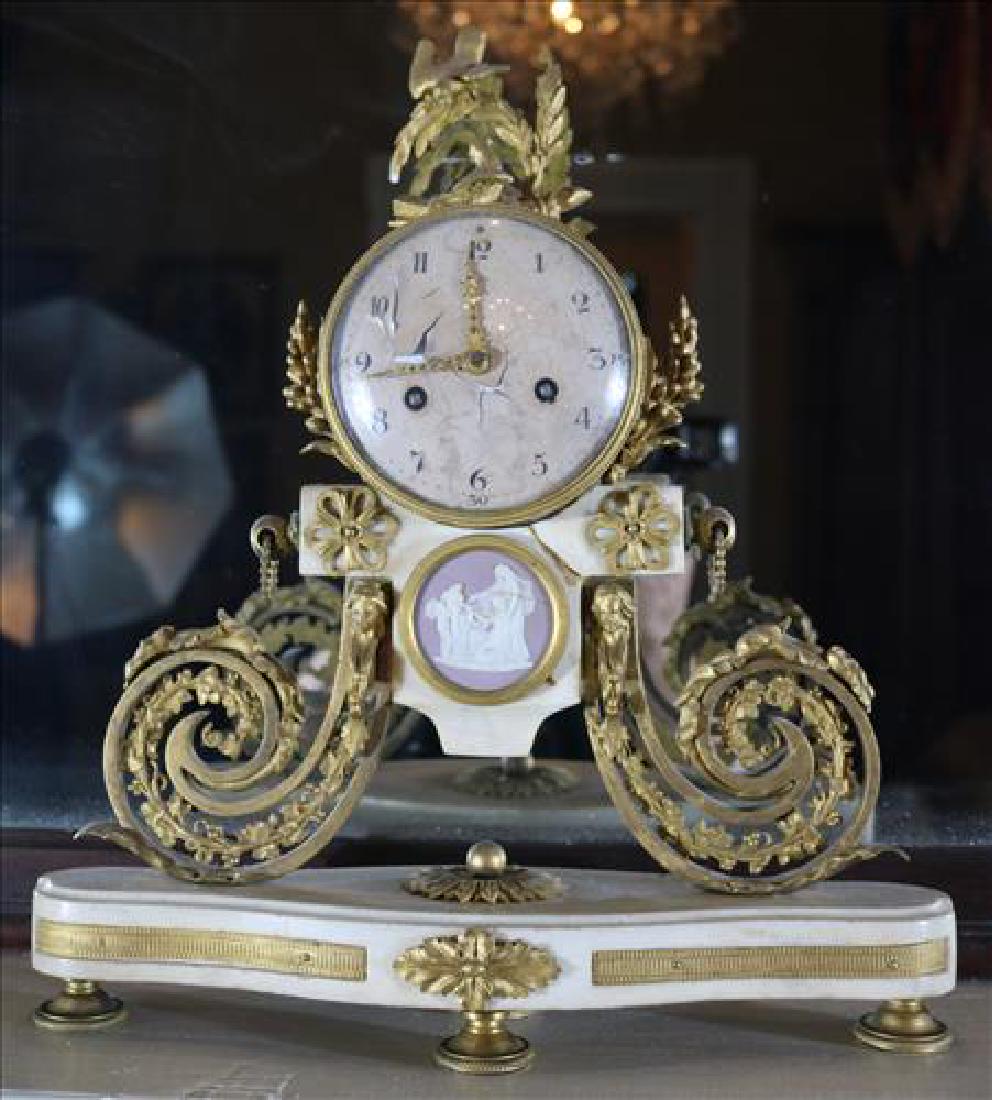 French Dore Bronze and Marble Clock, 14 in T, 13 in W (1 of 4)