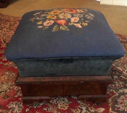 Coffin style Empire footstool with needlepoint (1 of 2)