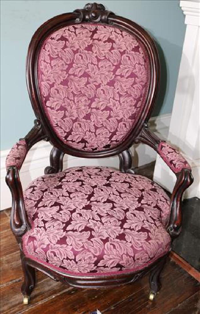 Walnut Victorian arm parlor chair with maroon (1 of 3)