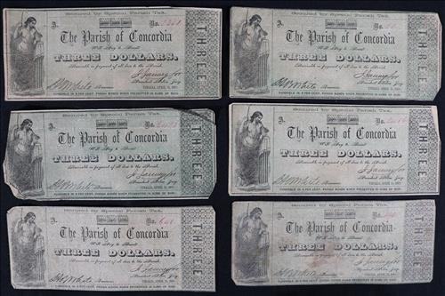 6 piece $300 Parish of Concordia, Confederate bills (1 of 4)