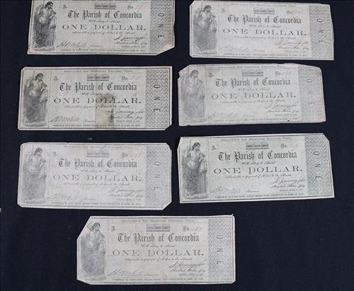 7 piece $1.00 Parish of Concordia, Confederate bills (1 of 5)