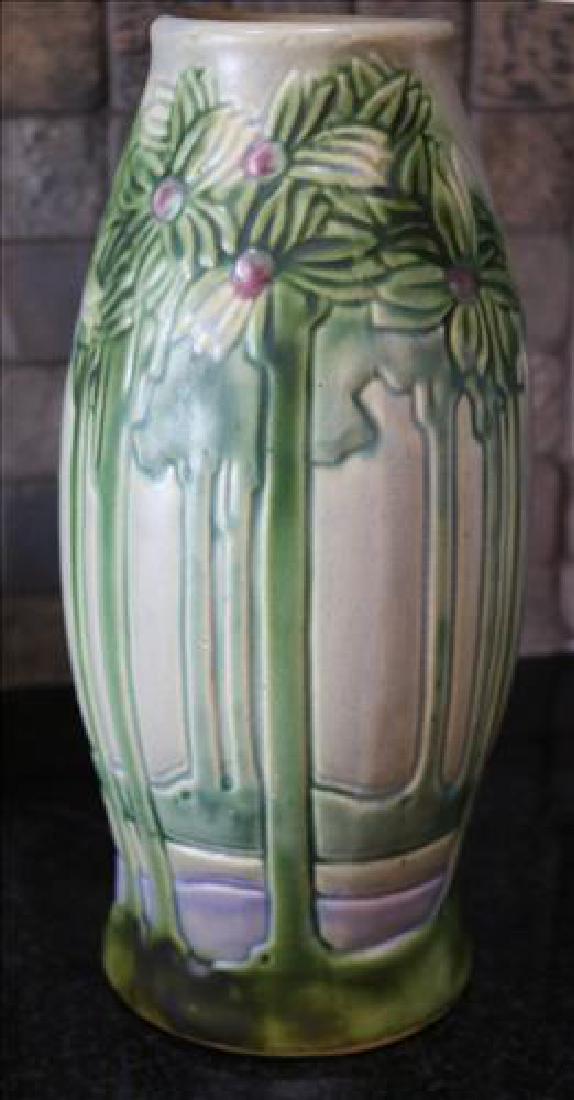 Very early Roseville vase green with flowers, 12 in. T. (1 of 2)