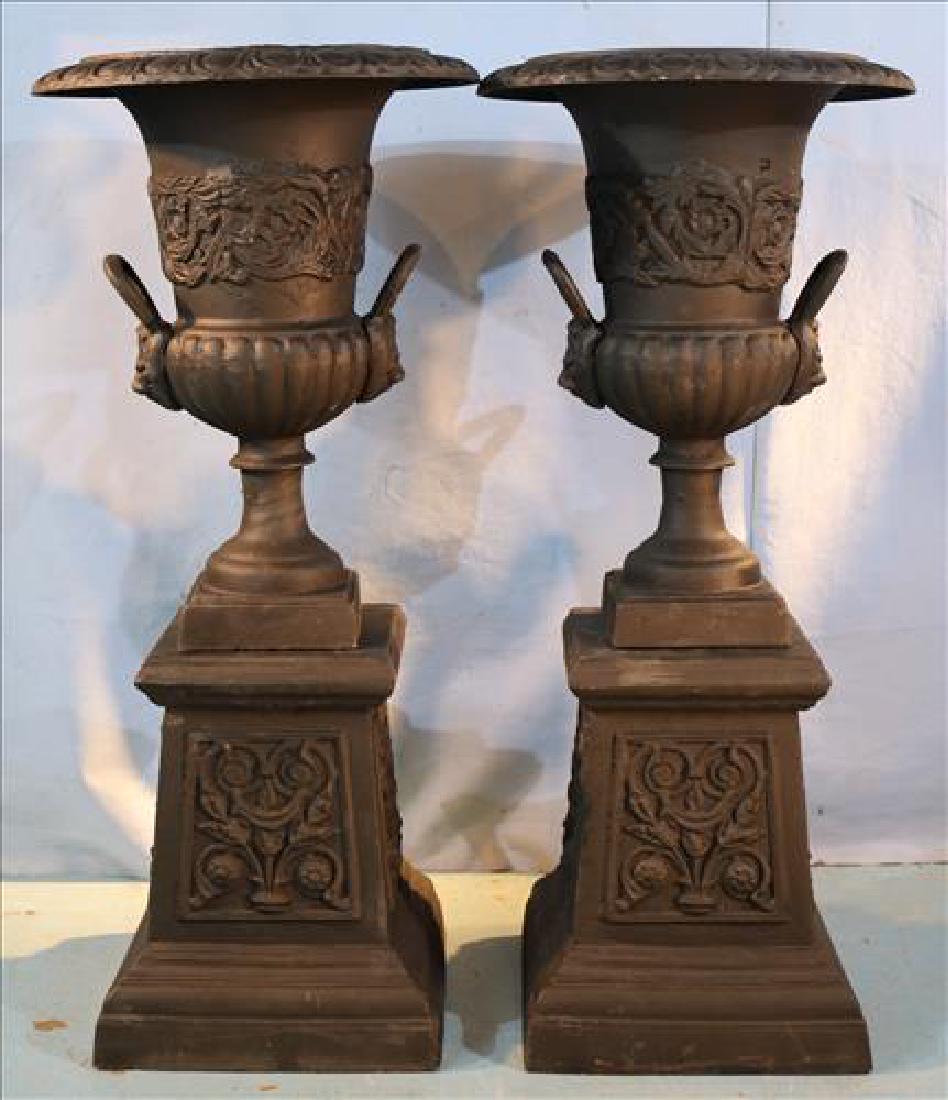 Pair cast iron black garden urns, 41 in. T, 18 in. Dia. (1 of 4)