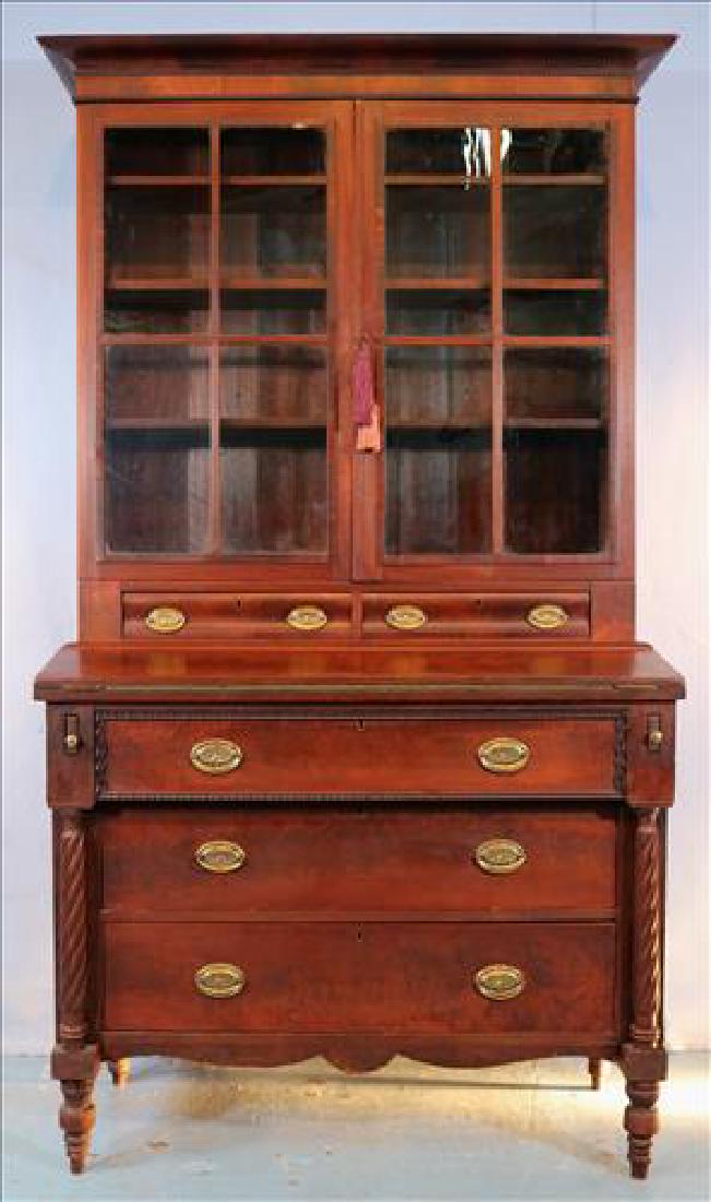 Federal mahogany secretary with original glass: Federal mahogany secretary with original glass and pulls, ca. 1830, 6 ft. 6 in. T, 42 in. W, 20 in. D.