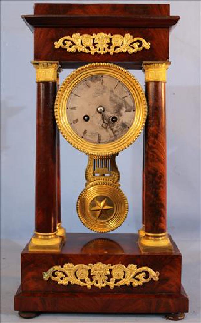 Early mahogany Empire pillar clock, 18 in. T, 8 in. W. (1 of 5)