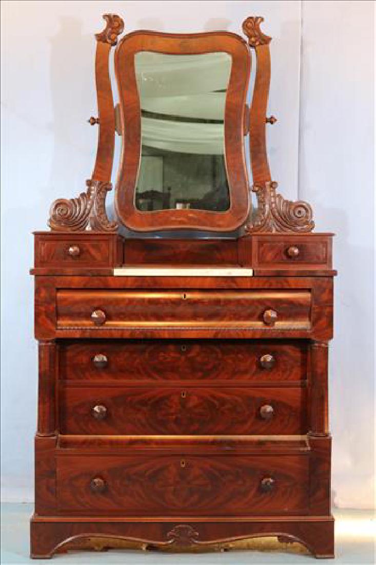 Mahogany unusual Empire dresser with mirror