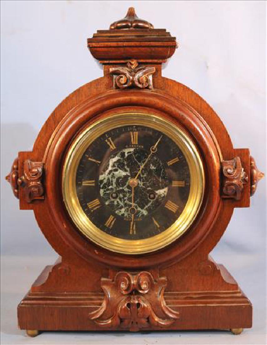 Walnut Victorian mantle clock signed Herter Bros. (1 of 5)