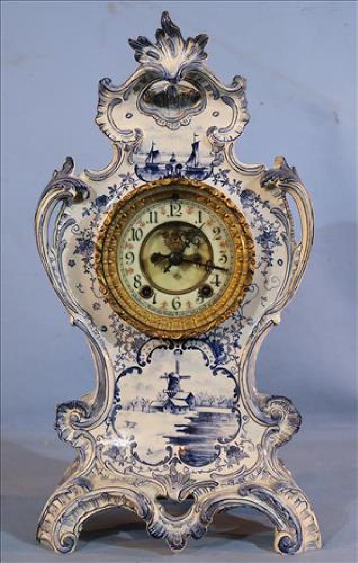 Flow blue Dutch porcelain clock with windmills (1 of 4)
