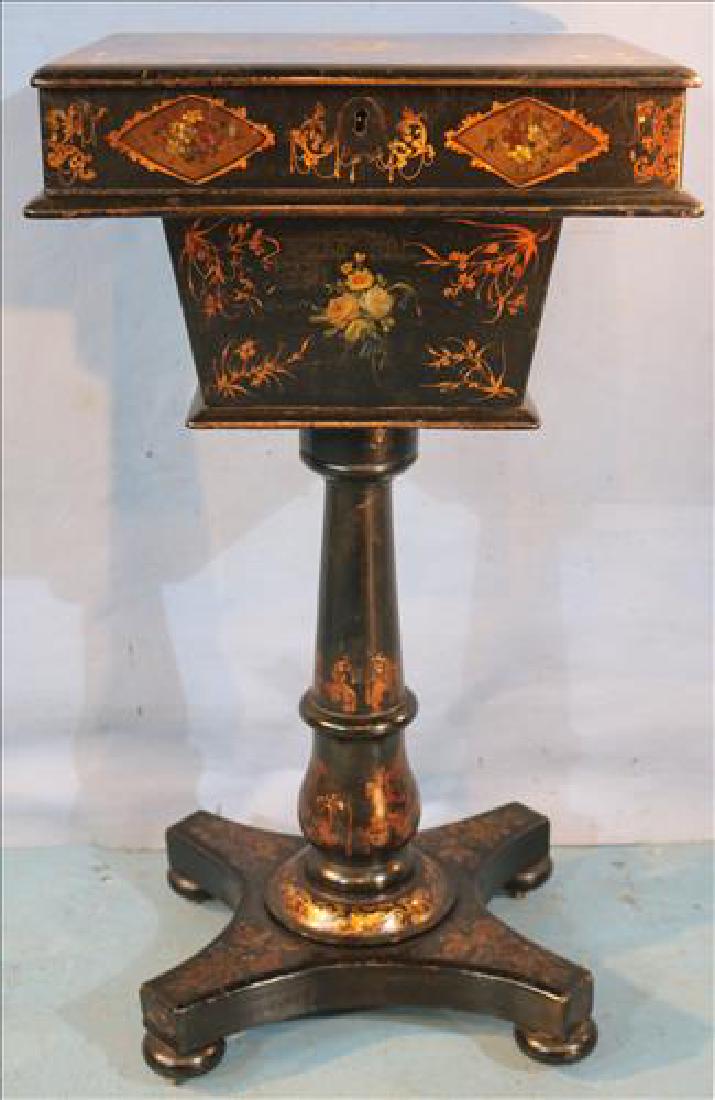 Black lacquer Victorian sewing stand w decoration (1 of 4)