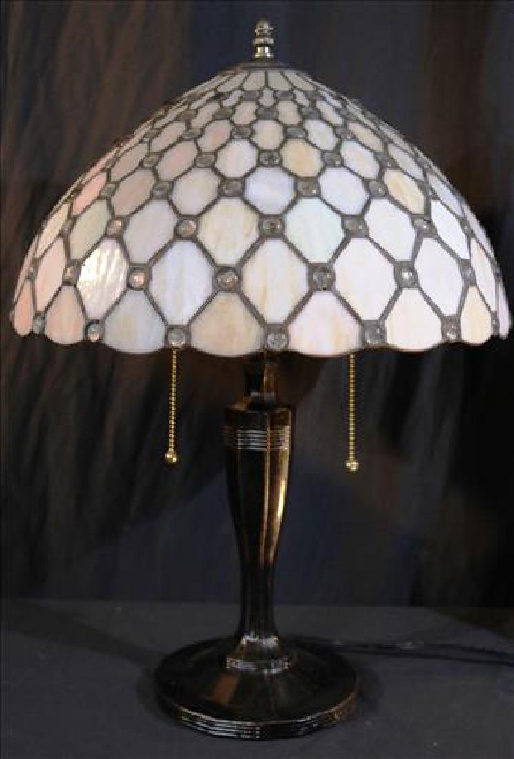 Contemporary stained glass lamp w jeweled shade (1 of 3)