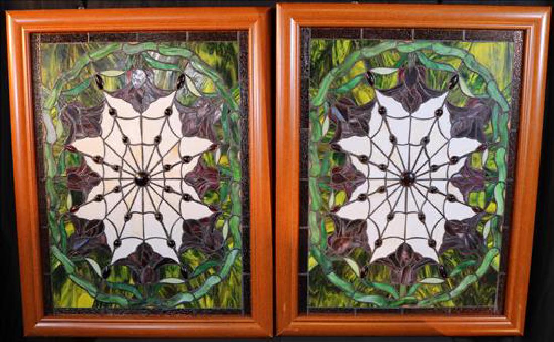 Pair green and purple stain glass windows, 27 x 21 (1 of 3)