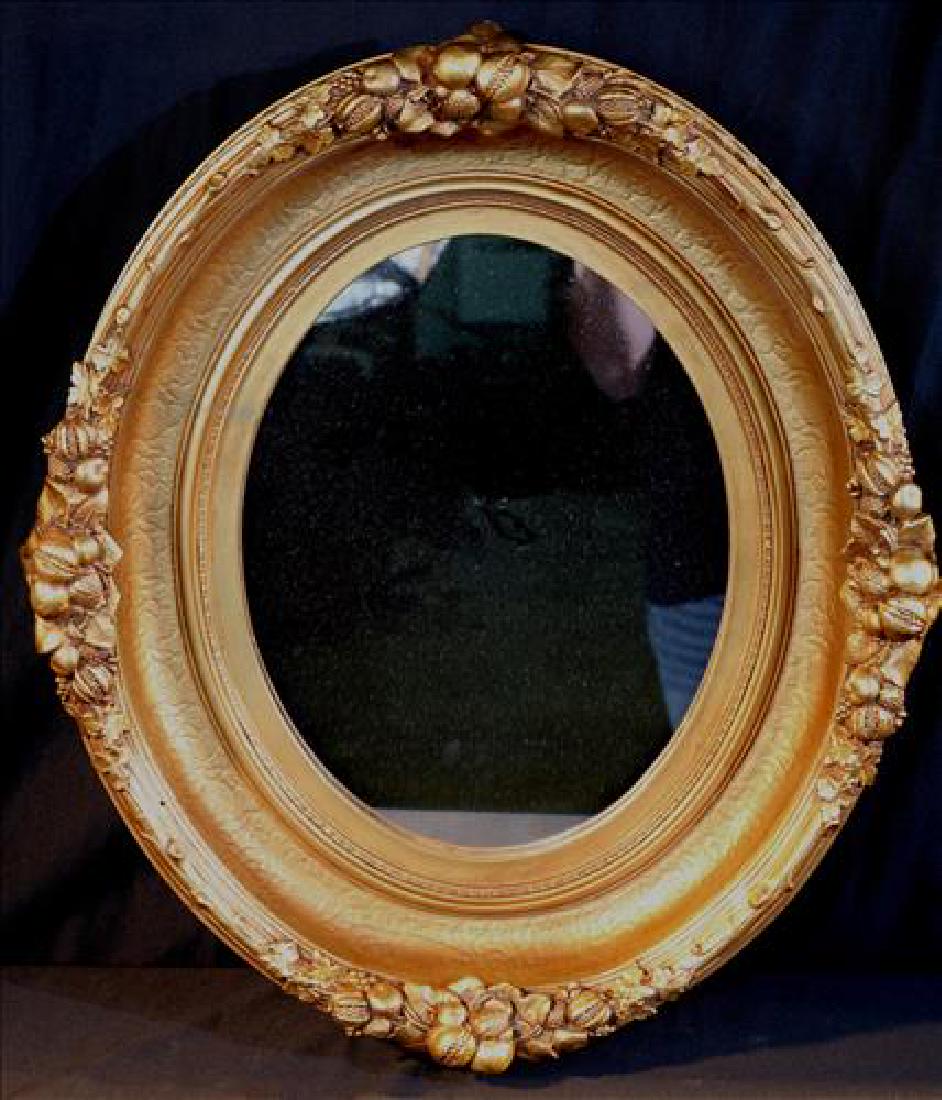 Oval contemporary gold hanging mirror, 22 x 20 (1 of 2)