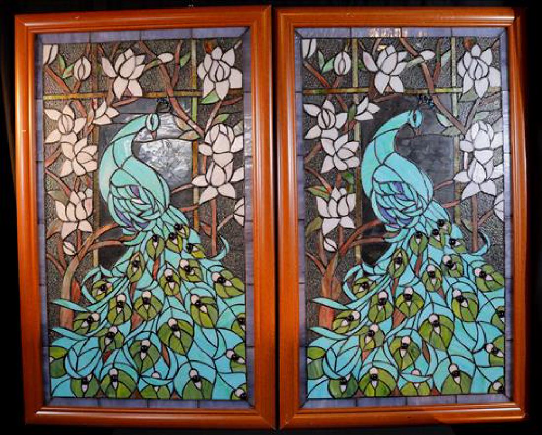 Pair of leaded glass windows with blue (1 of 2)