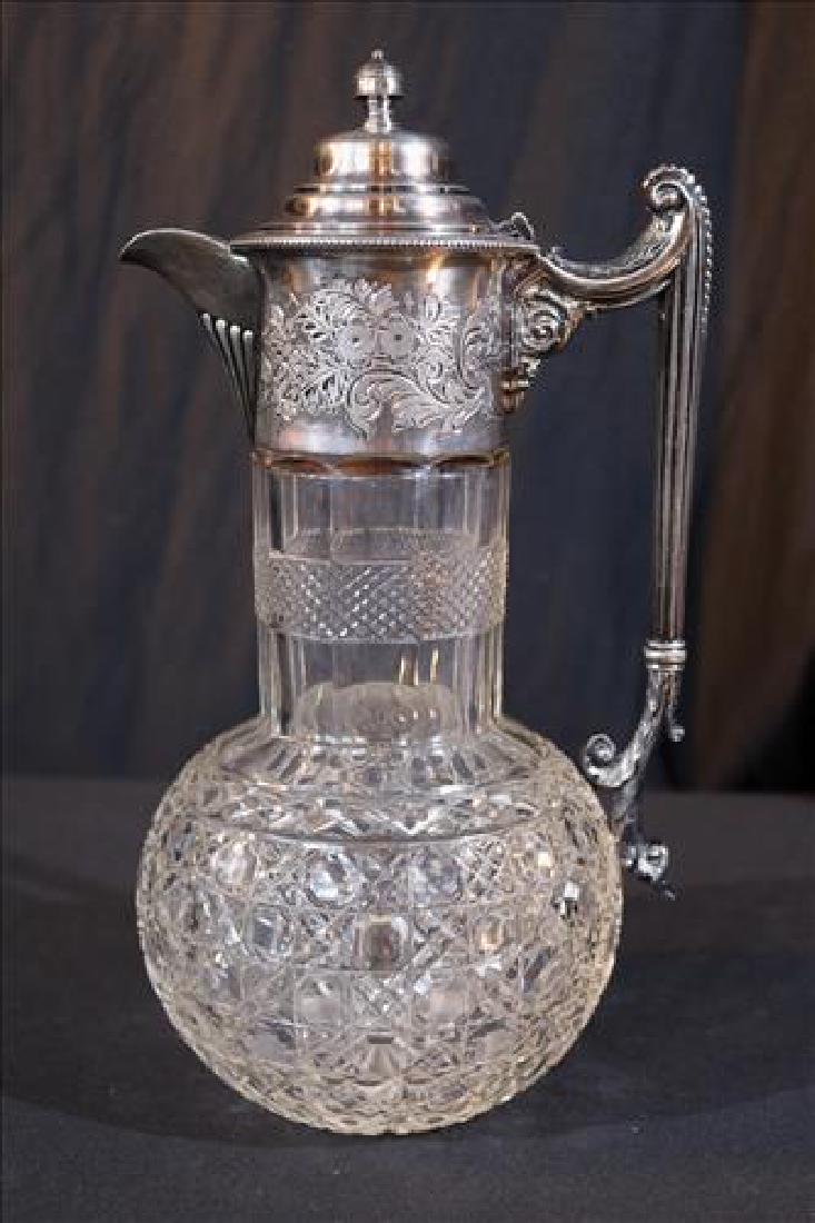 Brilliant cut glass pitcher with silver-plate cap (1 of 2)
