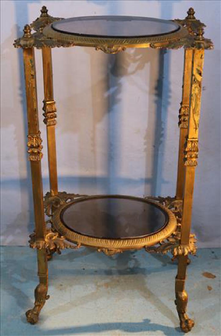 Brass Victorian two tier stand w  glass inserts (1 of 2)