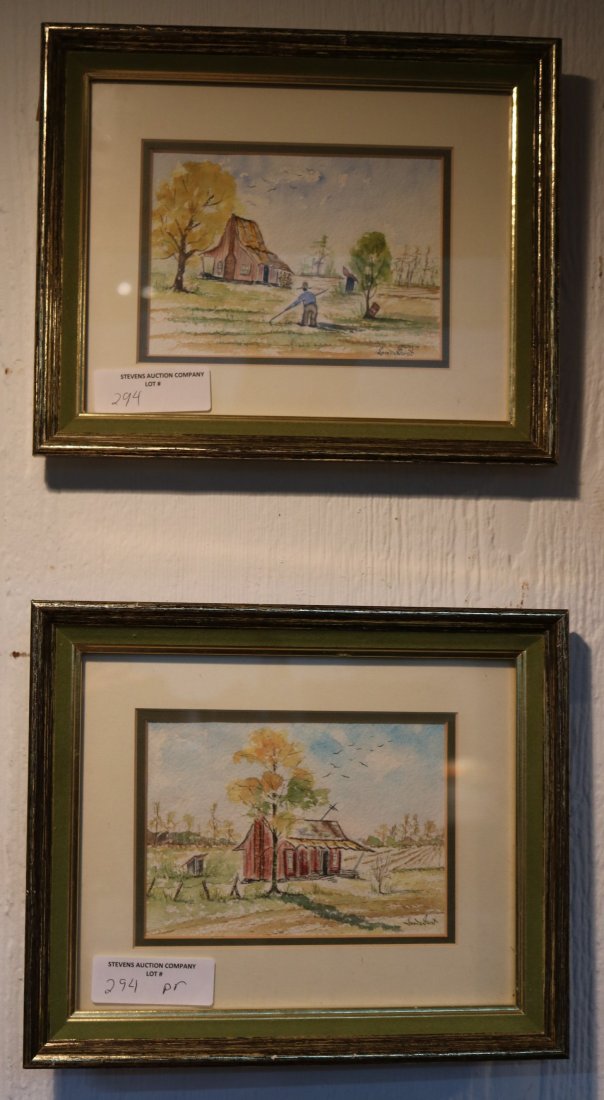 Pair of primitive prints, farm scenes, 10 x 12 (1 of 2)