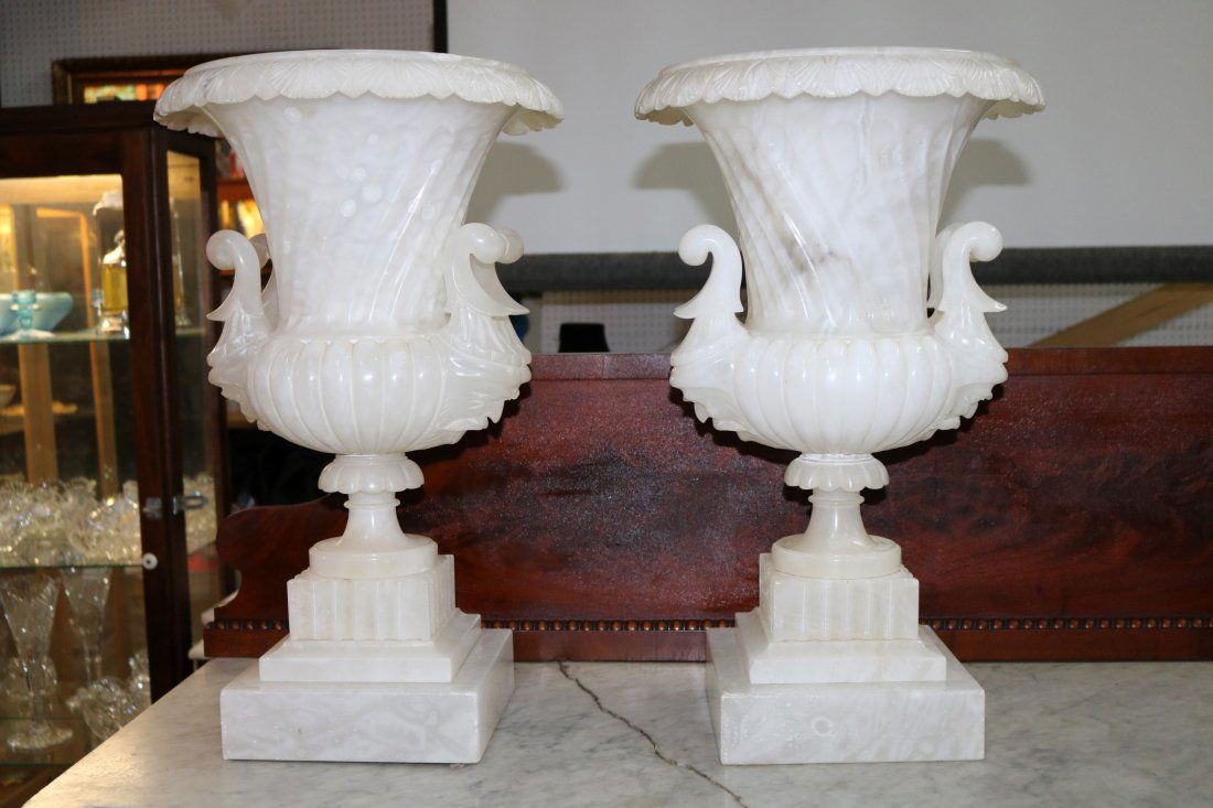 Pair of large alabaster urns, 22 in. T, 13 in. Dia. (1 of 2)