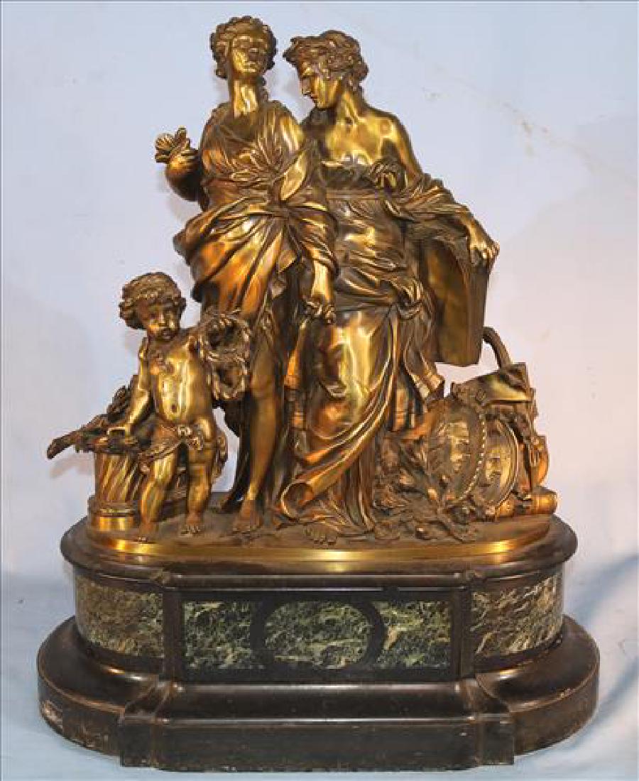 Bronze statue of 3 figures on marble base, 23 in. T. (1 of 4)