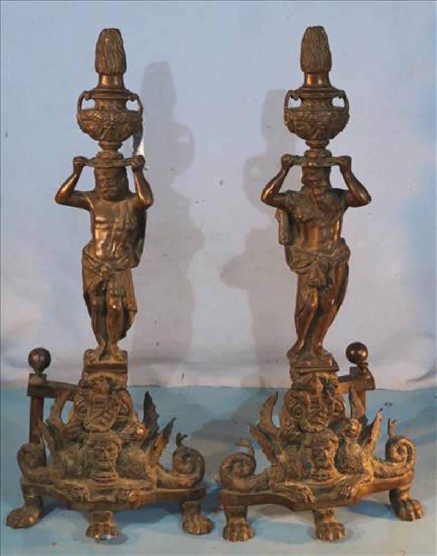 Pair of antique figural bronze andirons, extraordinary (1 of 5)