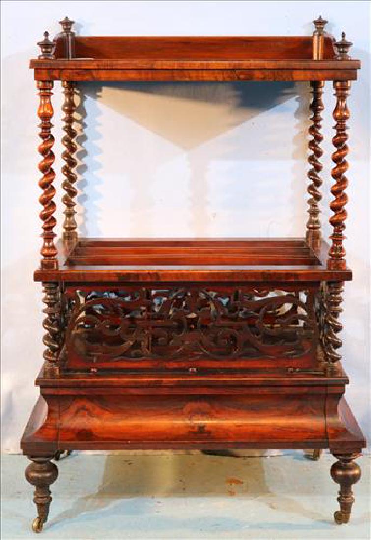 Early rosewood Victorian Canterbury with drawer (1 of 4)