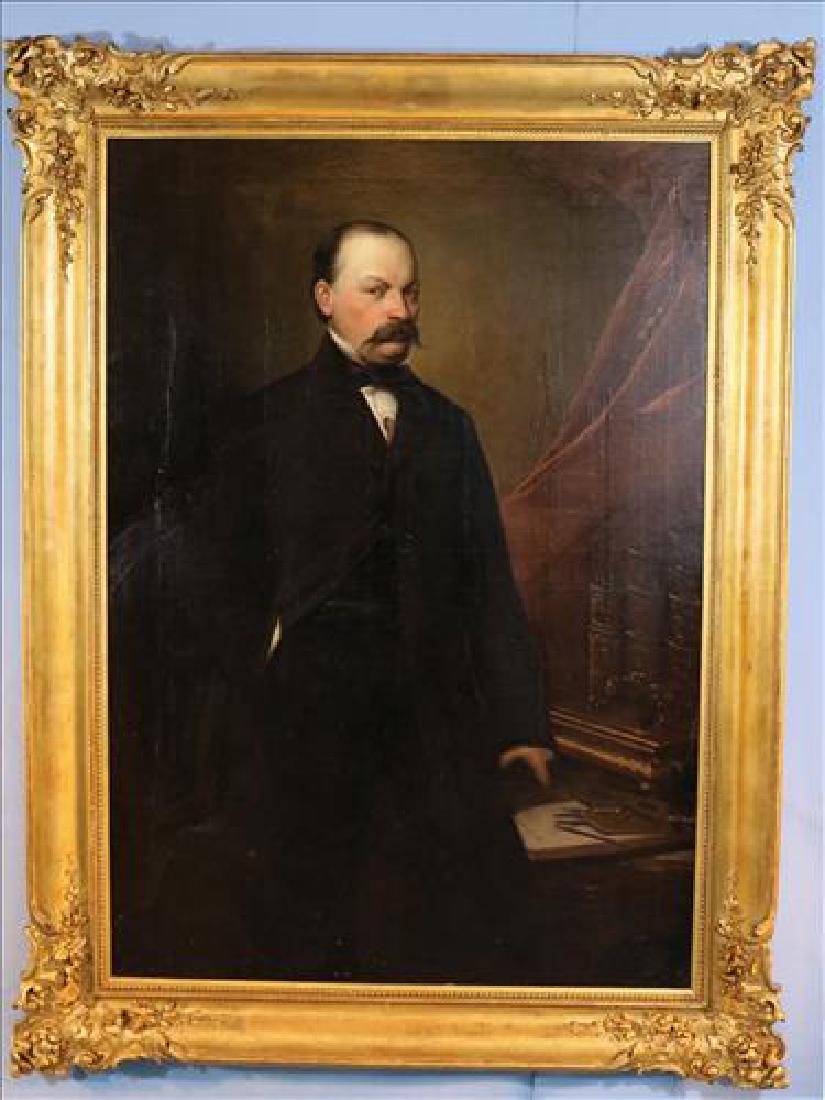 Large oil on canvas of Victorian Gentleman in frame (1 of 6)