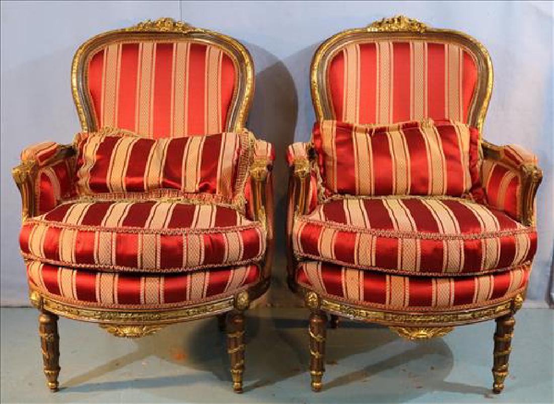 Pair French parlor chairs with burgundy upholstery (1 of 4)