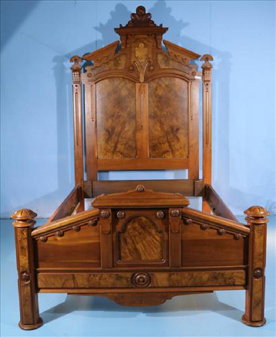 Walnut Victorian high back bed with burl trim (1 of 5)