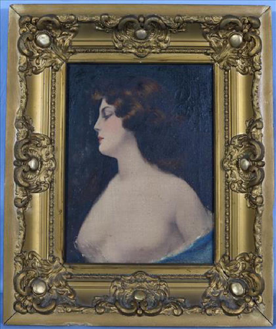 Small oil on canvas of girl, 18 in T, 16 in. W. (1 of 4)