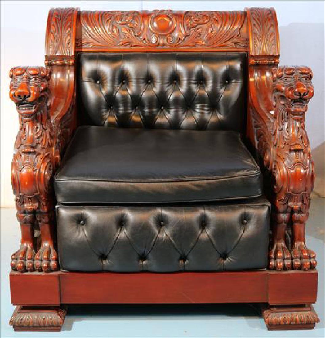 Contemporary carved arm parlor chair with lions (1 of 2)