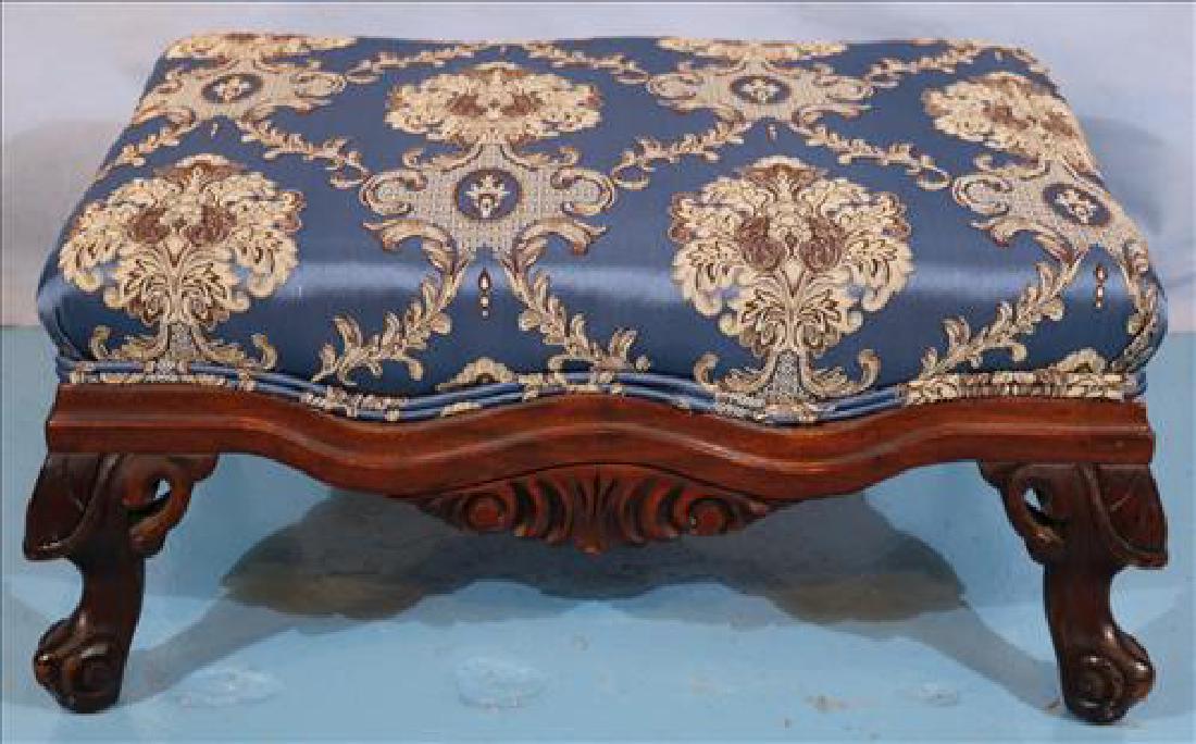 Mahogany foot stool with new blue silk upholstery (1 of 3)