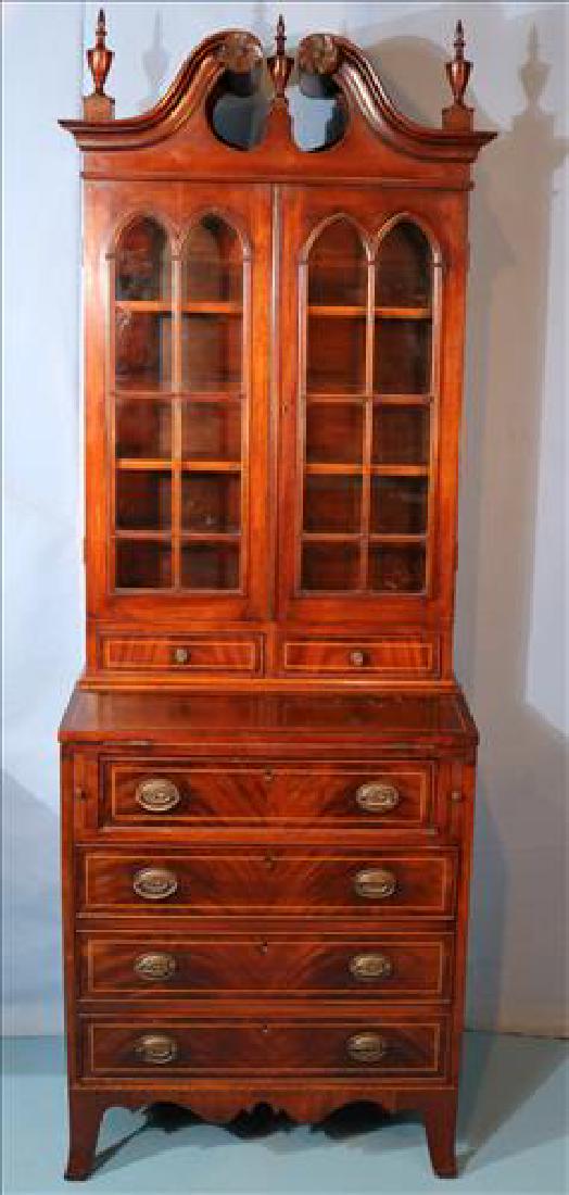Antique petite 2 part inlaid mahogany secretary (1 of 3)