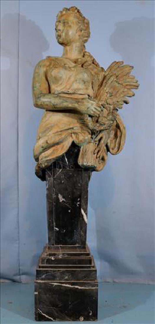 Bronze bust of Roman lady holding wheat on pedestal (1 of 6)