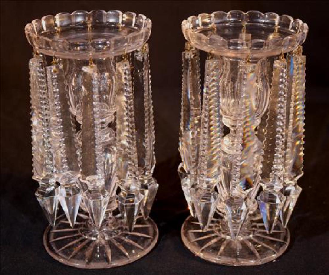 Pair cut glass lusters, 8 in. T, 4 in. R. (1 of 2)