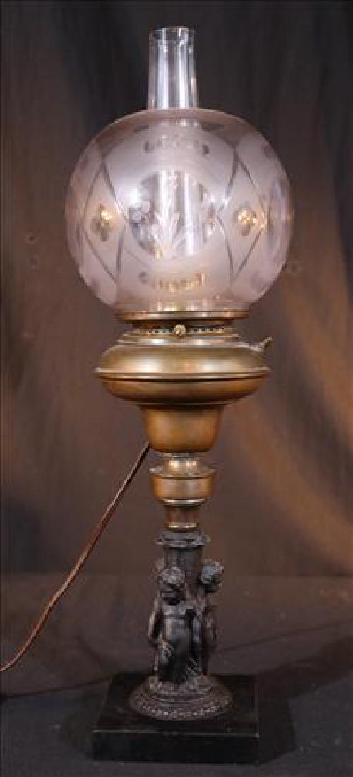 Early oil astral lamp with figural base, 22 in. T. (1 of 4)