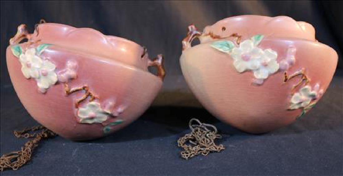 Pair of Roseville hanging baskets, 5 in. T, 9 in. Dia. (1 of 2)