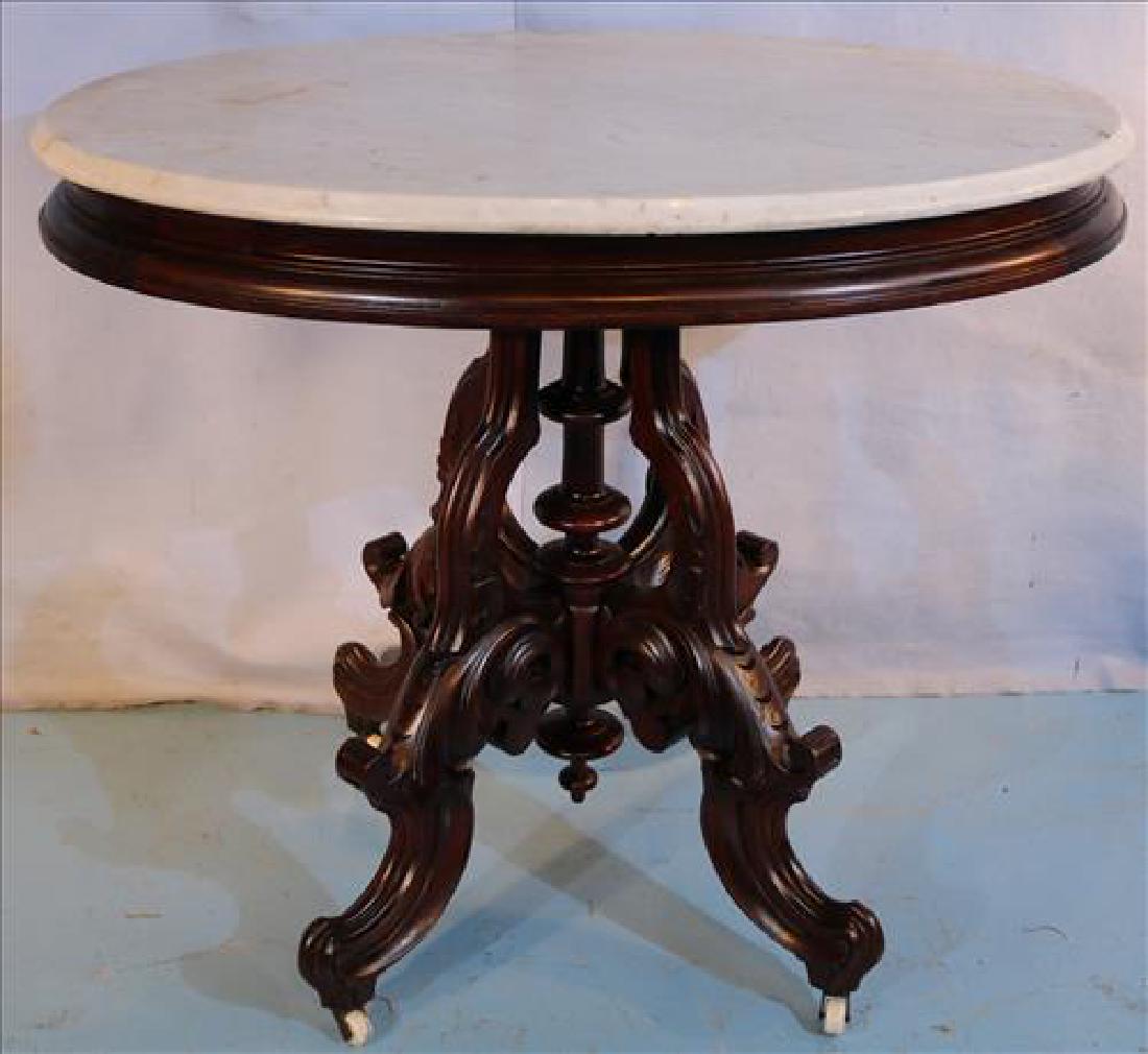 Walnut Victorian oval marble top center table (1 of 3)