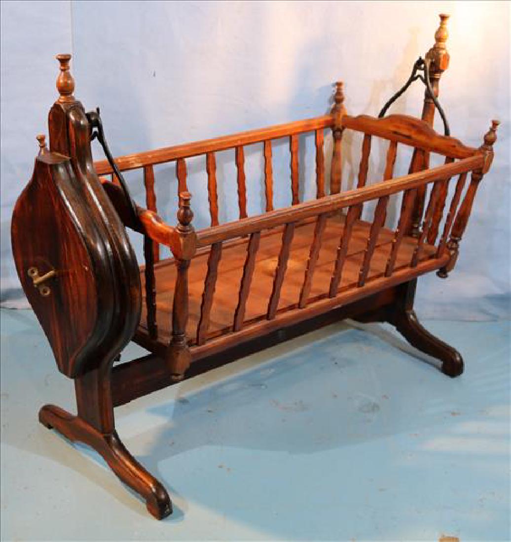 Swinging walnut Victorian wind up baby bed (1 of 3)