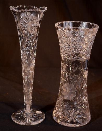 2 piece cut glass vases, 1 trumpet vase, 14 in. T. (1 of 3)